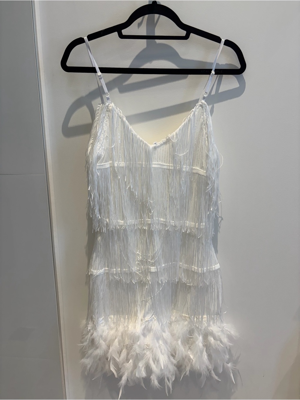 White Feather & Fringe Slip Dress